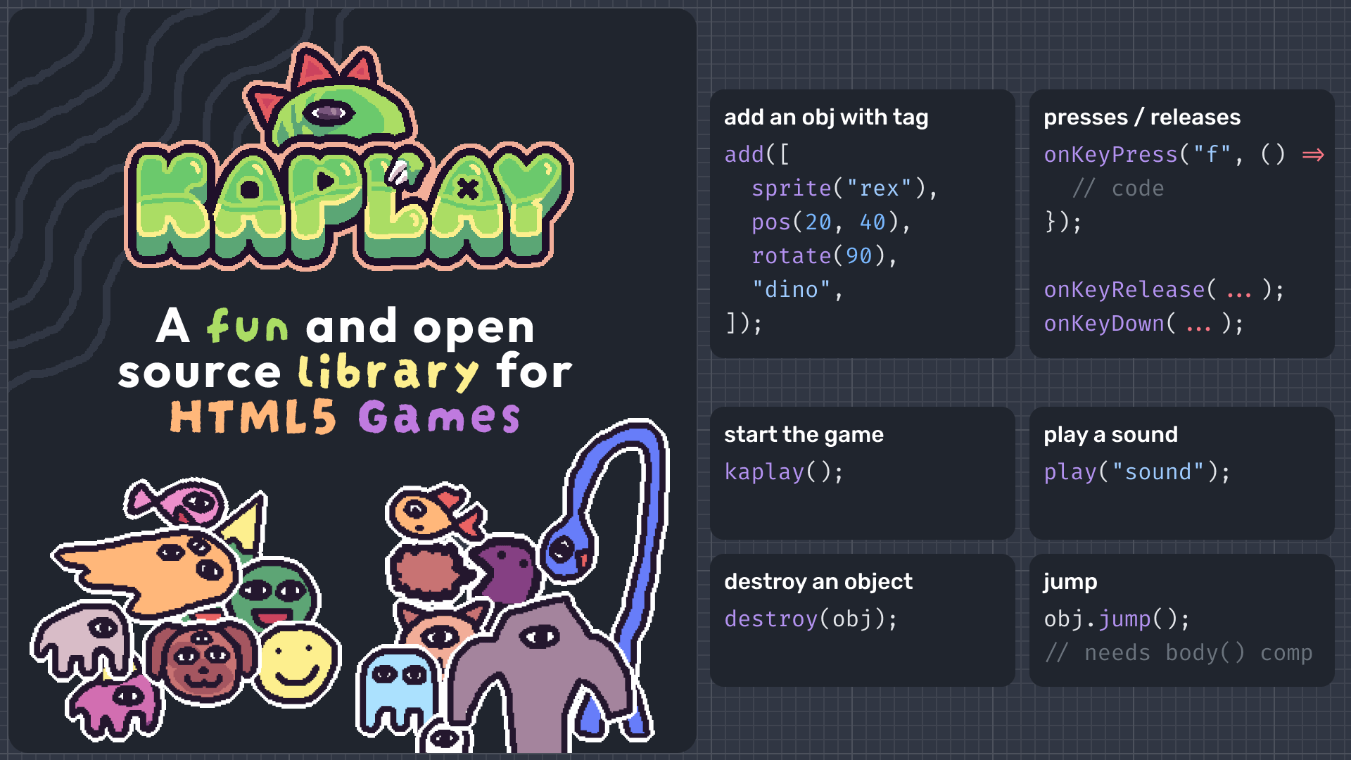 KAPLAY.js, HTML5 Game library for JavaScript and TypeScript. Free ...